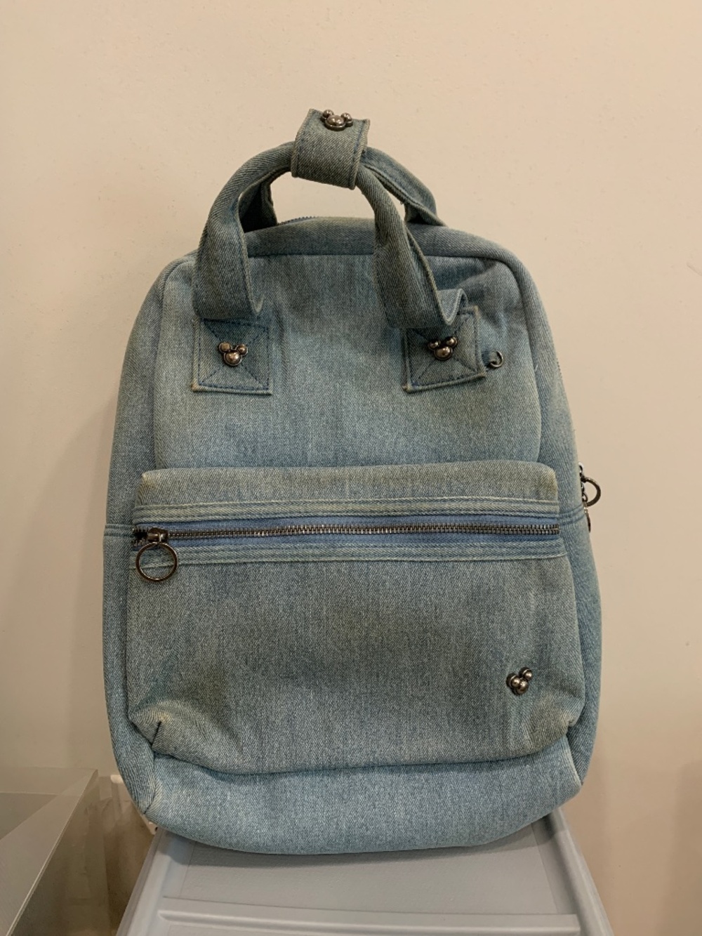 Disney Store Mickey Icon Denim Backpack Pin & Flair